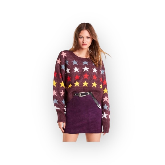 new Wildfox Couture ★ Rainbow Star Elektra Knit Sweater ★ Crushed Berry - Picture 14 of 16